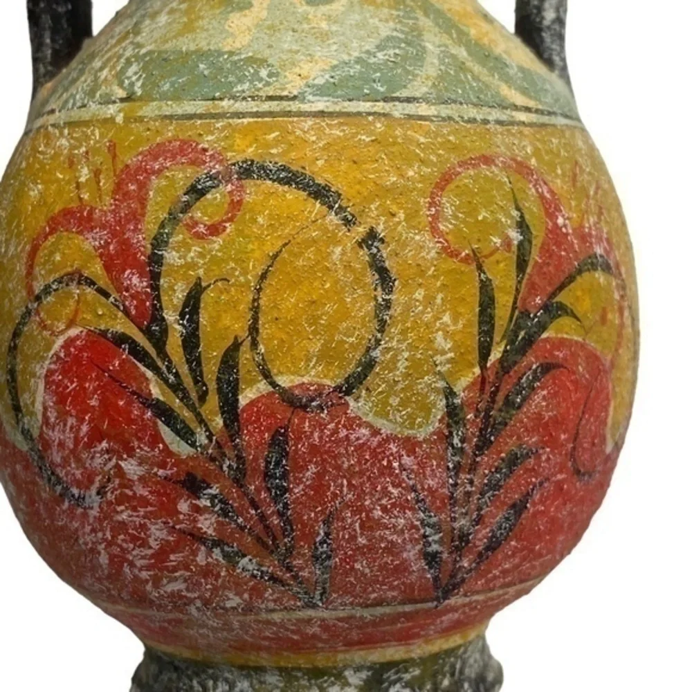 Vintage Greek 2 Side Handmade Greek Minoan Amphora Akrotiri Boxer Vase